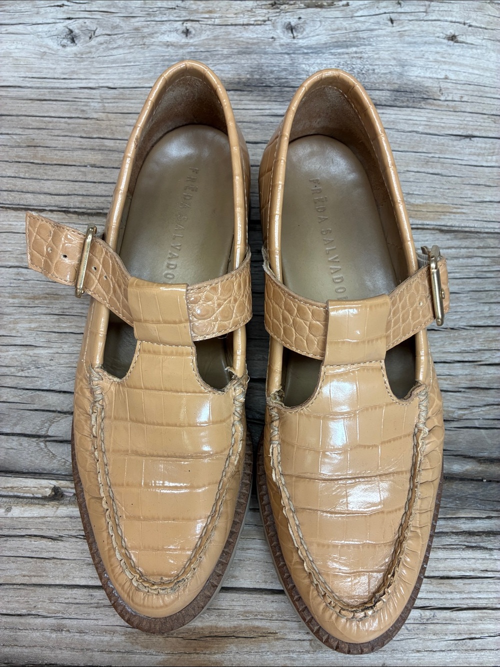 Freda Salvador Juana Shoes Sling Back Loafers Embossed Crocodile Leather Size 7